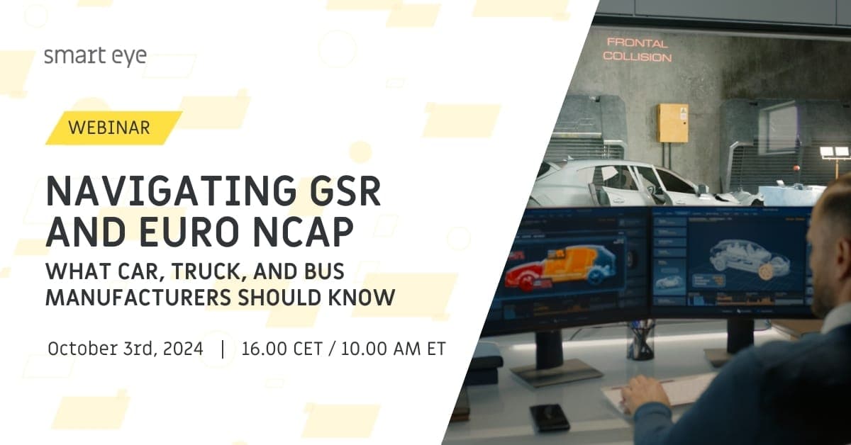 Graphic for the webinar "Navigating GSR and Euro NCAP: What Car, Truck, and Bus Manufacturers Should Know"