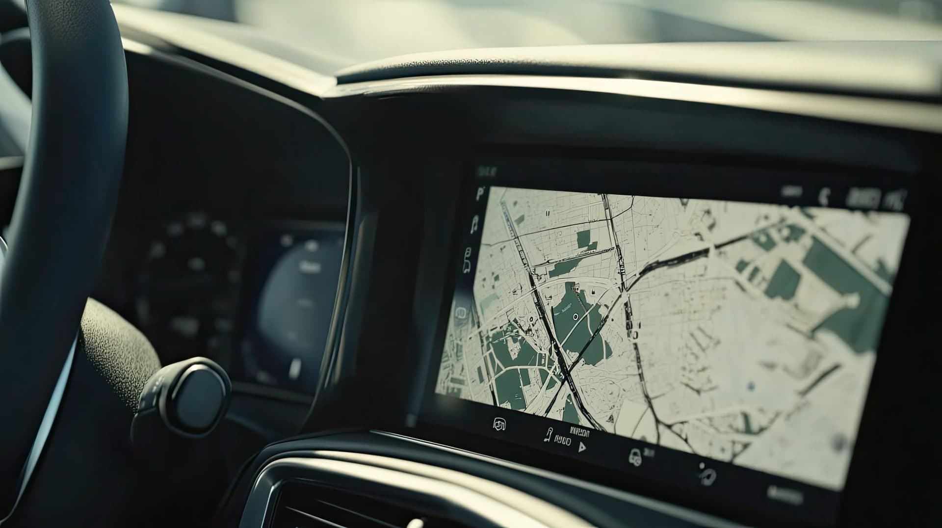 Car interior with a dashboard screen